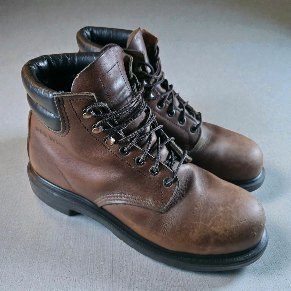 Vintage Red Wing Boots Men's 8.5 D Brown Leather Safety Steel Toe USA‎ Made 2245